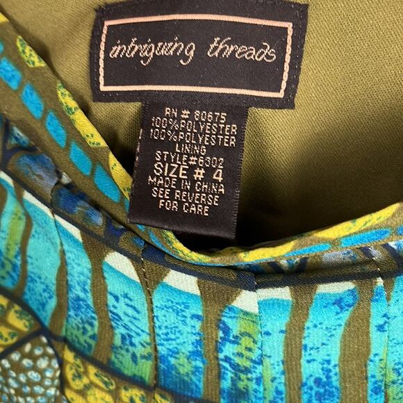 Intriguing Threads Skirt Size 4 Pleated Lined Green Southwest Print Polyester - Picture 7 of 8